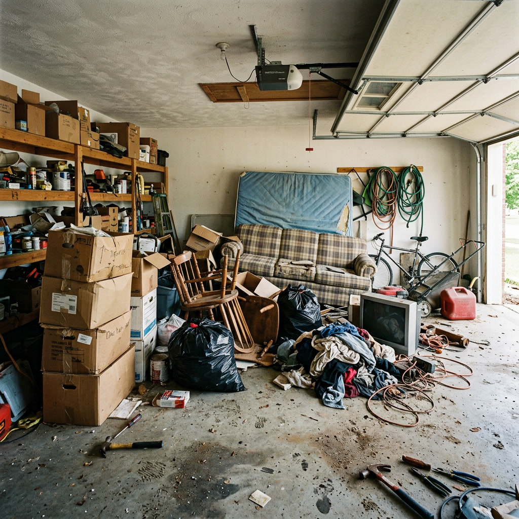Before estate cleanout - cluttered space in Tulsa home